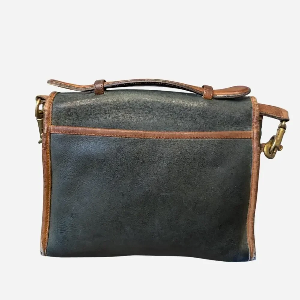 Vintage Coach Two Tone Leather Station Bag Forest Green British Tan 9803
